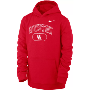 Nike Youth Houston Cougars Red Club Fleece Pill Arch Wordmark Pullover Hoodie, Small