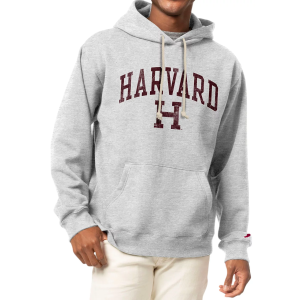 League-Legacy Men's Harvard Crimson Grey Essential 2.0 Fleece Pullover Hoodie, Small, White
