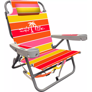 Salt Life 5-Position Deluxe Backpack Beach Chair, Warm Bold Stripe