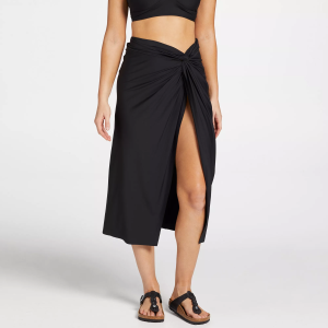 CALIA Women's High Waisted Twisted Knot Sarong, XL, Pure Black