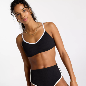 CALIA Women's Tipped Strappy Open Back Swim Top, XXL, Pure Black
