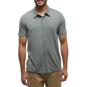 tentree Men's Treeblend Short-Sleeve Button Down Shirt, Small, Agave Green Heather