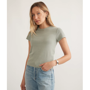 Marine Layer Women's Lexi Rib Sun-In Crew Tee, XS, Faded Olive