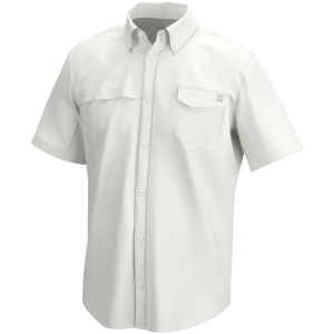 HUK Men's Tide Point Button Down T-Shirt, Medium, White
