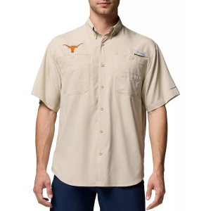 Columbia Men's Texas Longhorns Fossil Tamiami Short Sleeve T-Shirt, Small, Tan