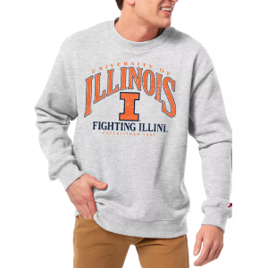 League-Legacy Men's Illinois Fighting Illini Grey Essential 2.0 Fleece Crew Neck Sweatshirt, Small, White