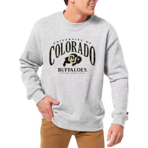 League-Legacy Men's Colorado Buffaloes Grey Essential 2.0 Fleece Crew Neck Sweatshirt, Small, White