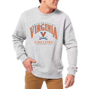 League-Legacy Men's Virginia Cavaliers Grey Essential 2.0 Fleece Crew Neck Sweatshirt, Small, White