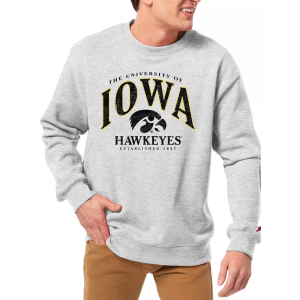 League-Legacy Men's Iowa Hawkeyes Grey Essential 2.0 Fleece Crew Neck Sweatshirt, XS, White
