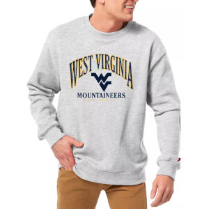 League-Legacy Men's West Virginia Mountaineers Grey Essential 2.0 Fleece Crew Neck Sweatshirt, XS, White