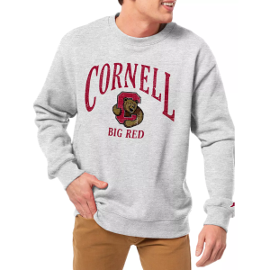 League-Legacy Men's Cornell Big Red Grey Essential 2.0 Fleece Crew Neck Sweatshirt, Small, White