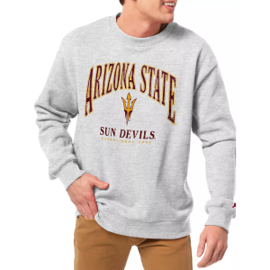 League-Legacy Men's Arizona State Sun Devils Grey Essential 2.0 Fleece Crew Neck Sweatshirt, Small, White