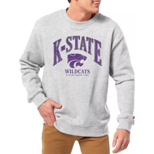 League-Legacy Men's Kansas State Wildcats Grey Essential 2.0 Fleece Crew Neck Sweatshirt, Small, White