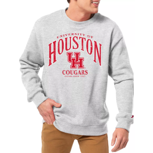 League-Legacy Men's Houston Cougars Grey Essential 2.0 Fleece Crew Neck Sweatshirt, Small, White