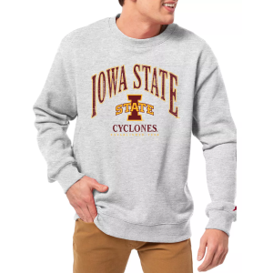 League-Legacy Men's Iowa State Cyclones Grey Essential 2.0 Fleece Crew Neck Sweatshirt, Small, White