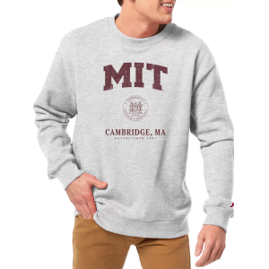 League-Legacy Men's MIT Engineers Grey Essential 2.0 Fleece Crew Neck Sweatshirt, Small, White