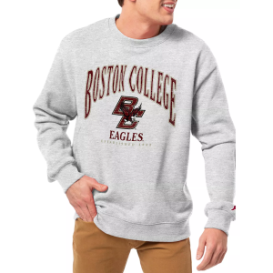 League-Legacy Men's Boston College Eagles Grey Essential 2.0 Fleece Crew Neck Sweatshirt, Small, White