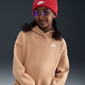 Nike Girls' Sportswear Oversized Club Fleece Pullover Hoodie, XS, Hemp