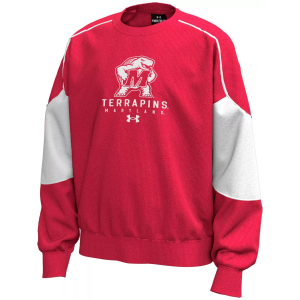 Under Armour Youth Maryland Terrapins Red Icon Fleece Crew Pullover Sweatshirt, Medium