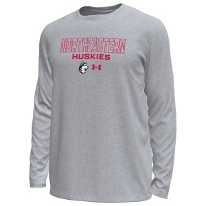Under Armour Men's Northeastern Huskies Grey Heather Tech Stretch Long Sleeve T-Shirt, XXL, Gray