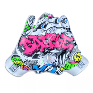 Battle Adult Triple Threat Graffiti Football Receiver Gloves, Men's, Medium, White