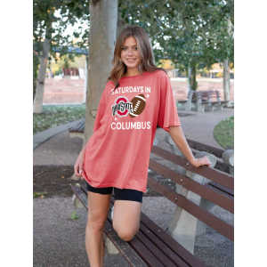 chicka-d Women's Ohio State Buckeyes Red Columbus Short Sleeve T-Shirt, Small/Medium