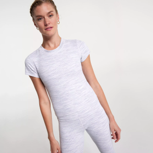 CALIA Women's Essential Cropped Jacquard Tee, Large, Metal Lilly Multi