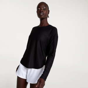 CALIA Women's Renew Twisted Mesh Long Sleeve Tee, Large, Pure Black