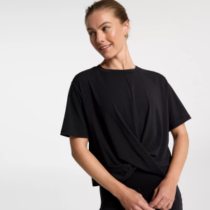 CALIA Women's Tissue Texture Twist Tee, Large, Pure Black