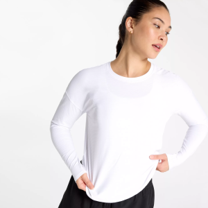 CALIA Women's Renew Drop Needle Long Sleeve Tee, 1X, Pure White