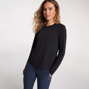 CALIA Women's Everyday Long Sleeve Tee, Small, Pure Black