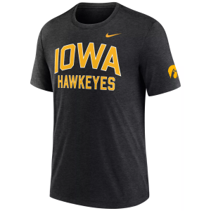 Nike Men's Iowa Hawkeyes Black Authentic Tri-Blend T-Shirt, Small, Gray