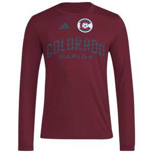 adidas Men's Colorado Rapids 25 Maroon Away Authentic Long Sleeve T-Shirt, Small, Red