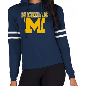 Concept Sports Women's Michigan Wolverines Navy/White Marathon Pullover Hoodie, Small, Blue