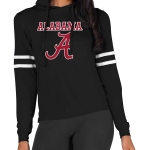 Concept Sports Women's Alabama Crimson Tide Black/White Marathon Pullover Hoodie, Small