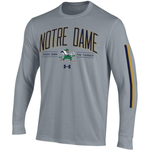 Under Armour Men's Notre Dame Fighting Irish Heather Grey Performance Cotton Long Sleeve T-Shirt, Small, Gray