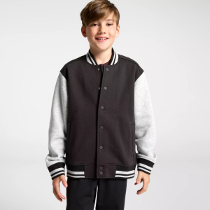 DSG Boys' Fleece Varsity Jacket, Large, Pure Black/Gray