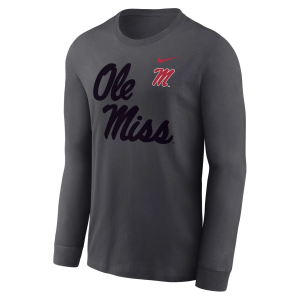 Nike Men's Ole Miss Rebels Anthracite Legend Tonal Mascot Long Sleeve Shirt, Small, Gray