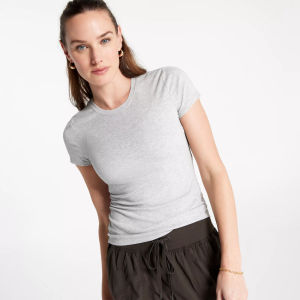 CALIA Women's Everyday Rib Short Sleeve Tee, 1X, Light Heather Grey