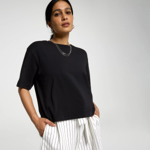 CALIA Women's Everyday Boxy Short Sleeve Tee, Large, Pure Black