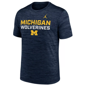 Jordan Men's Michigan Wolverines College Navy Velocity Stack T-Shirt, Small, Blue
