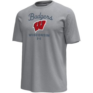 Under Armour Men's Wisconsin Badgers Steel Heather Icon T-Shirt, Small, Gray