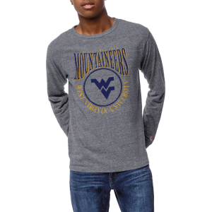 League-Legacy Men's West Virginia Mountaineers Grey Victory Falls Long Sleeve T-Shirt, Small, Gray