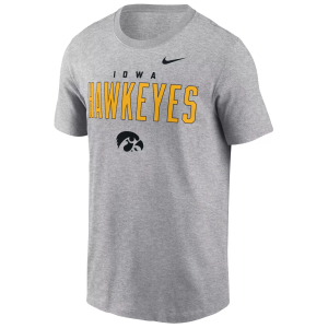 Nike Men's Iowa Hawkeyes Dark Grey Heather Double Hit Logo T-Shirt, Small, Gray