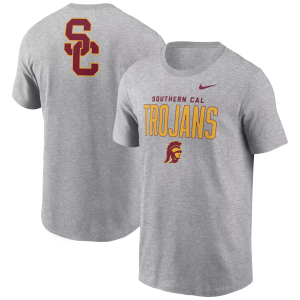 Nike Men's USC Trojans Dark Grey Heather Double Hit Logo T-Shirt, Small, Gray