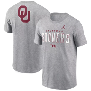 Jordan Men's Oklahoma Sooners Dark Grey Heather Double Hit Logo T-Shirt, XL, Gray