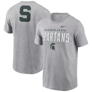 Nike Men's Michigan State Spartans Dark Grey Heather Double Hit Logo T-Shirt, Small, Gray