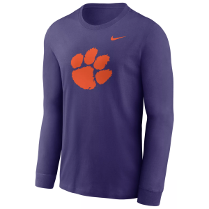Nike Men's Clemson Tigers Orchid Core Cotton Logo Long Sleeve T-Shirt, Small, Purple