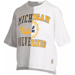 Pressbox Women's Michigan Wolverines Grey & White Half and Half T-Shirt, XL, Gray