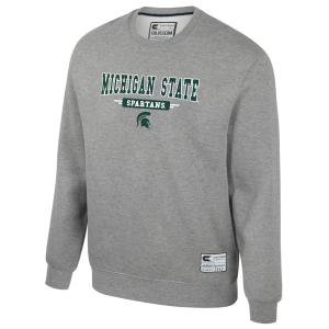 Colosseum Youth Michigan State Spartans Heather Grey Crewneck Fleece Sweatshirt, Large, Gray